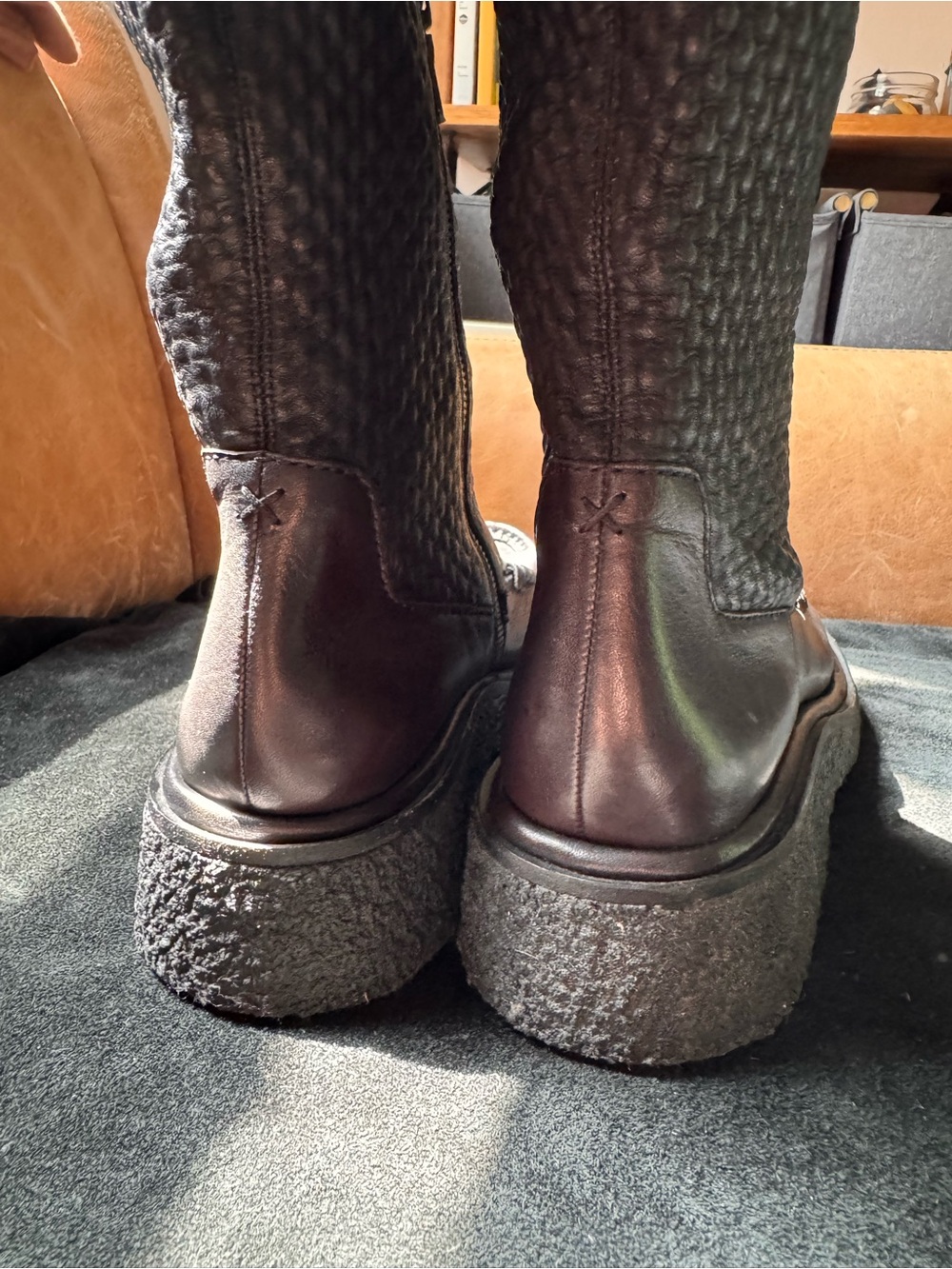 Rag & bone Black Leather Scout Boots over -the-Knee Scrunch adjustable Gum sole - Picture 8 of 17